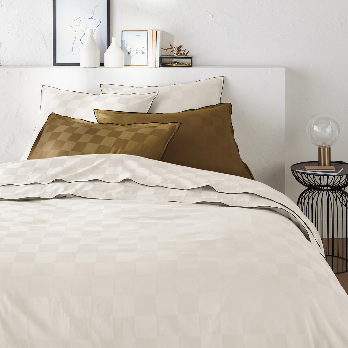 Housse de couette satin coton lavé, Victor damier