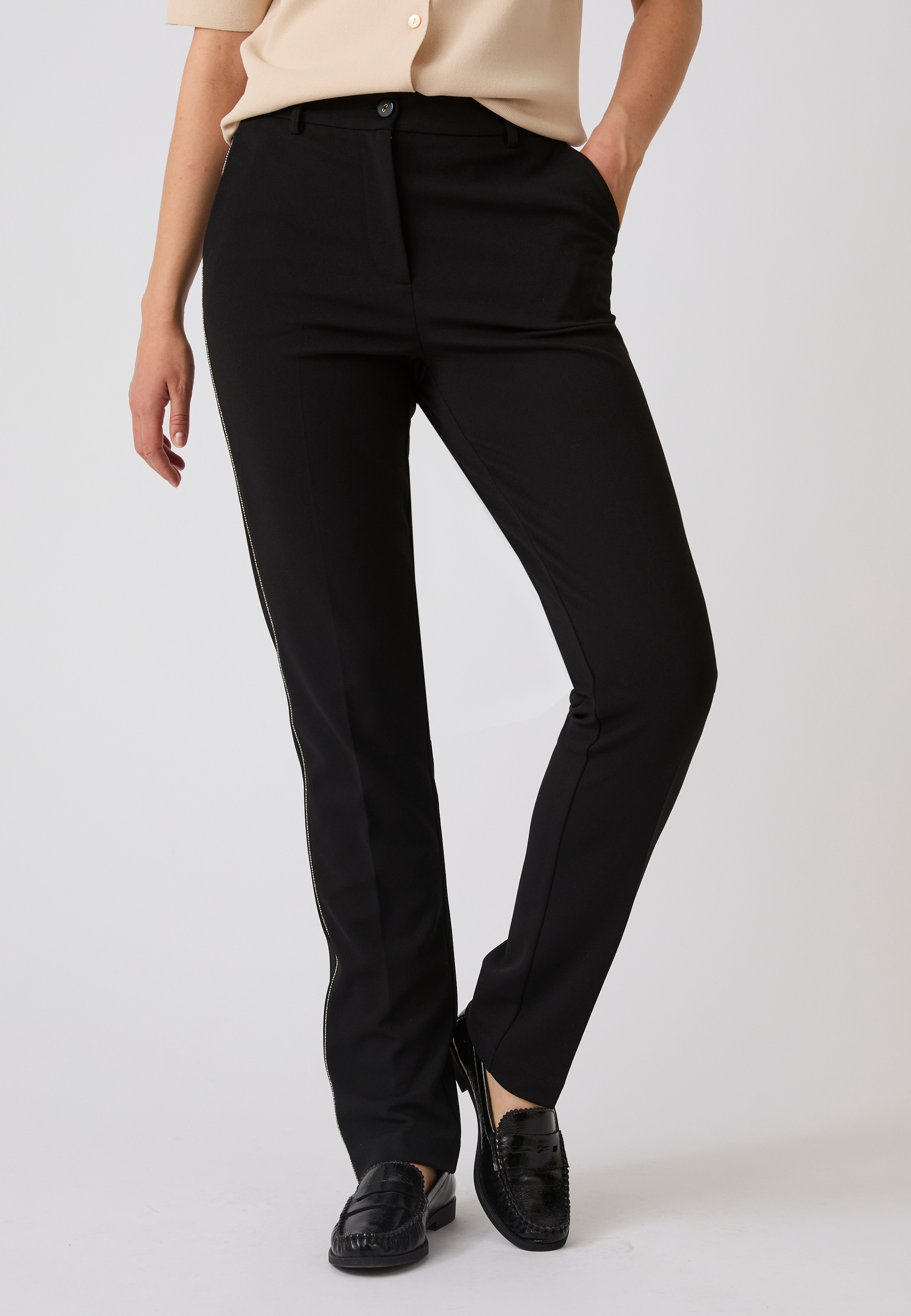 Pantalon maille crêpe stretch liserés côtés, DAMART