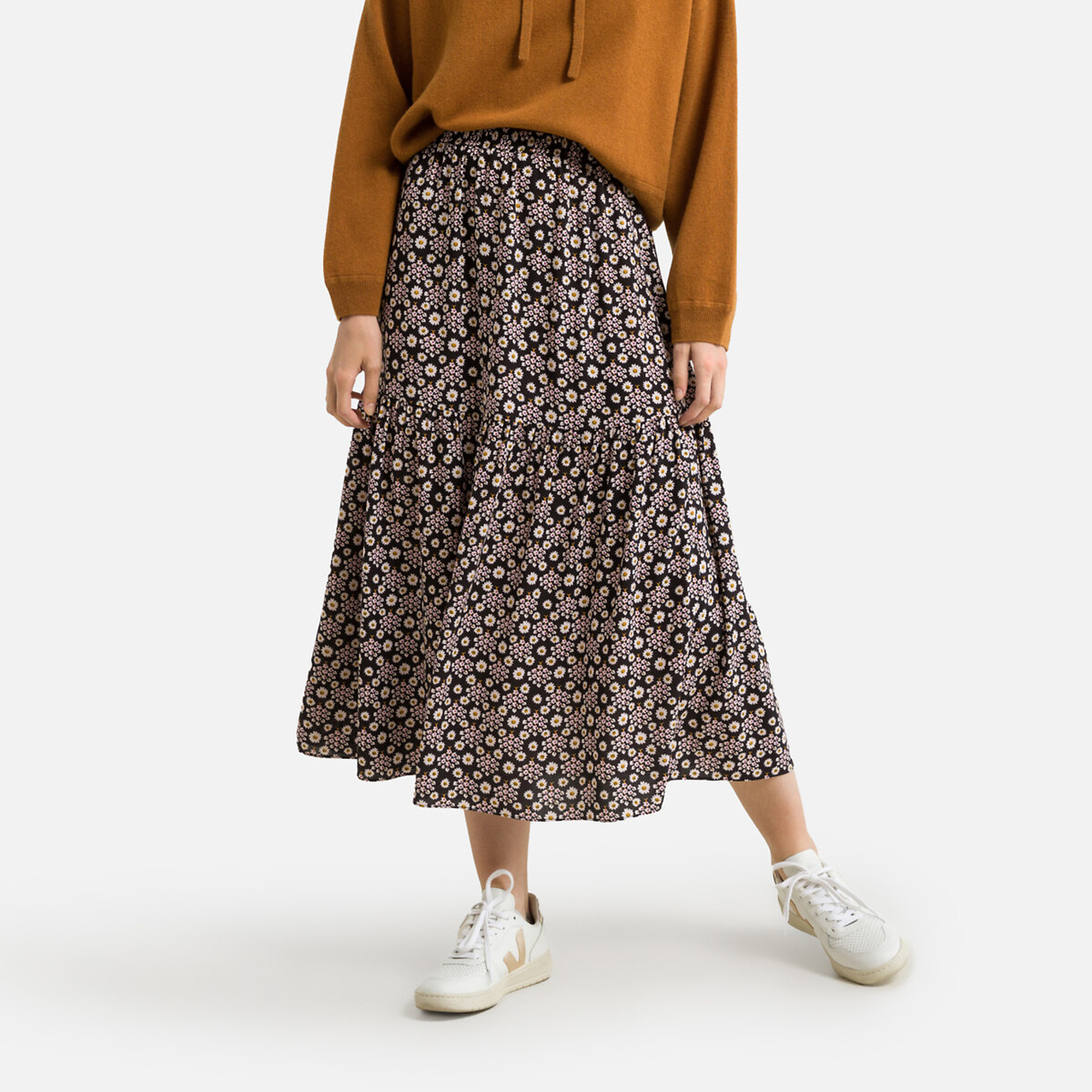 Silvie Full Midi Skirt in Graphic Floral Print