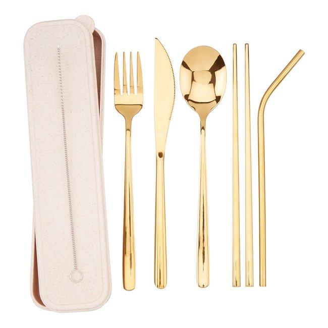 6-Piece Gold Cutlery Set with Box, gold-coloured, SO'HOME