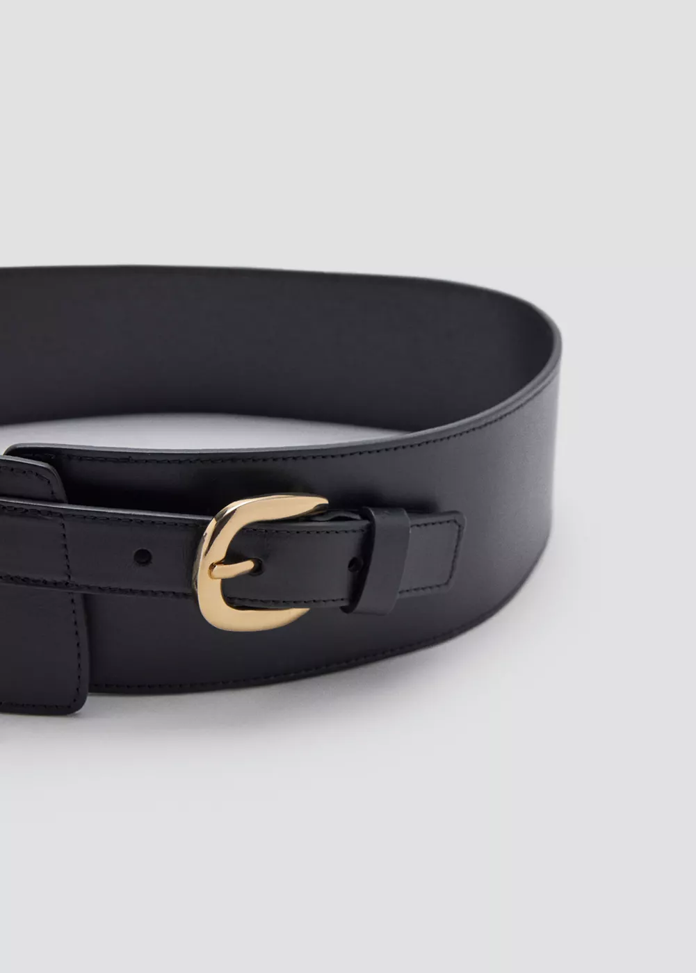 Ceinture large en cuir avec boucle métallique, MANGO