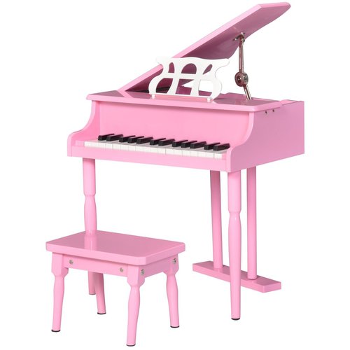 Piano à queue enfant en bois 30 touches tabouret inclus rose