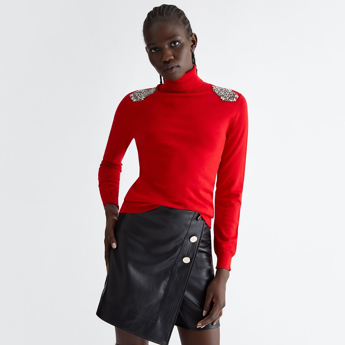 Pull rouge col roulé femme on sale