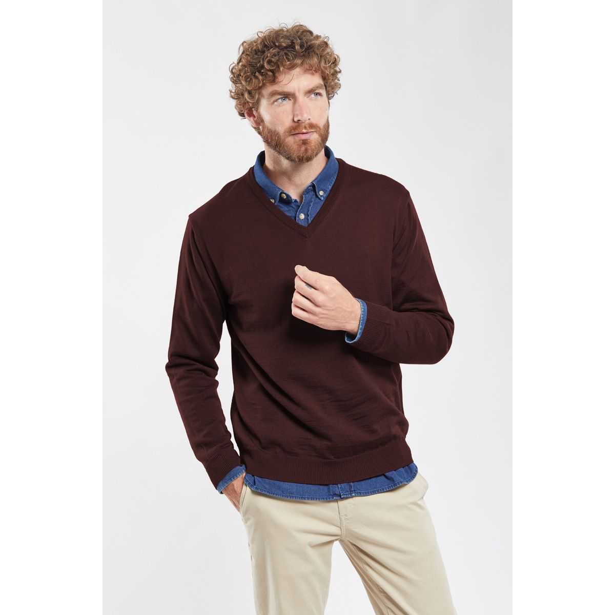 Pull col v marron homme La Redoute