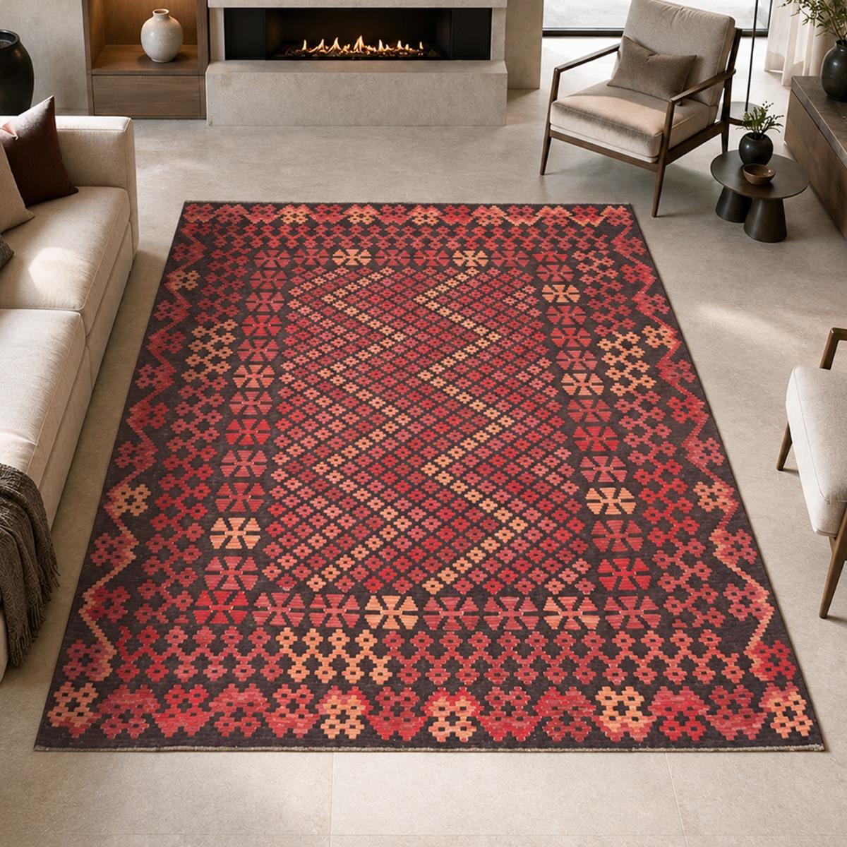 Tapis kilim géométrique, tissé plat en laine, KILIM 95, UN AMOUR DE TAPIS