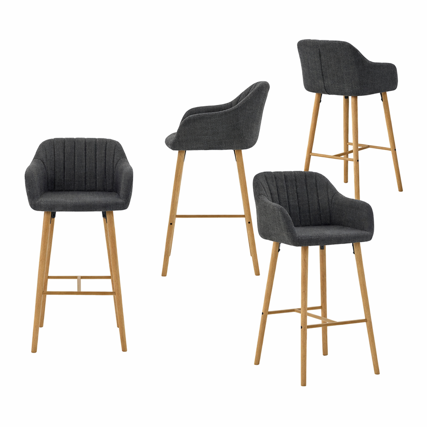 Lot de 4 chaises de bar scandinave en tissu lin H75cm, CARMENA, MEUBLES COSY