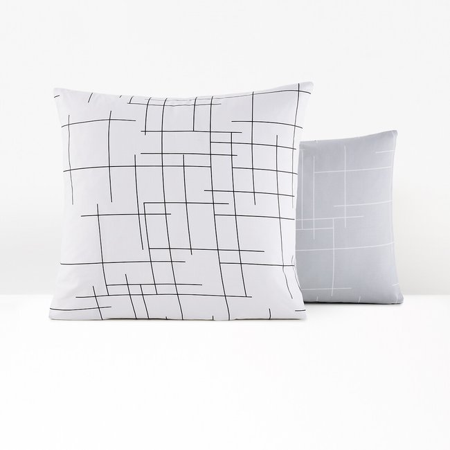 Charline Graphic 100% Cotton Pillowcase, grey/white print, LA REDOUTE INTERIEURS