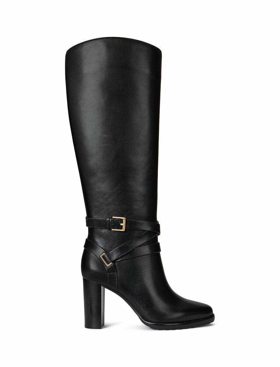 Collens Knee-High Boots in Leather with Block Heel, LAUREN RALPH LAUREN