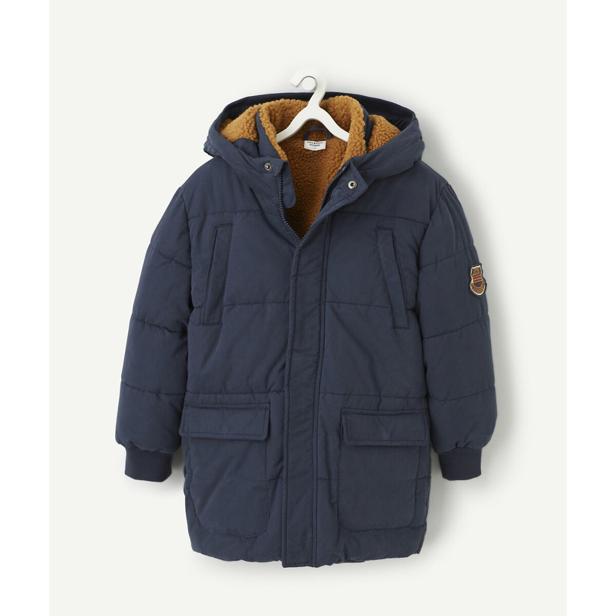 Warm Hooded Padded Jacket in Cotton Mix, Mid-Length