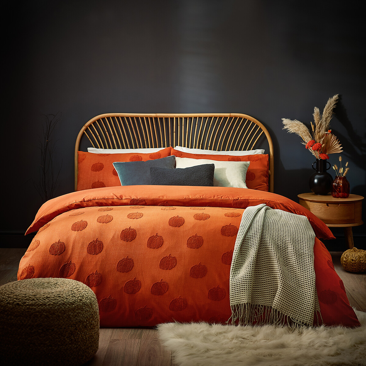 Halloween Pumpkin Tufted 100% Cotton Duvet Cover and Pillowcase Set, FURN.