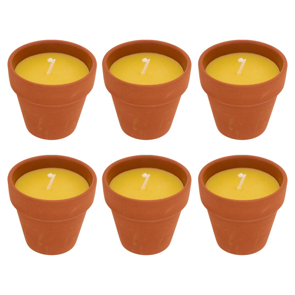Lot de 6 bougies 39g parfumées à la citronnelle pot en terre cuite TERRY, ATMOSPHERA