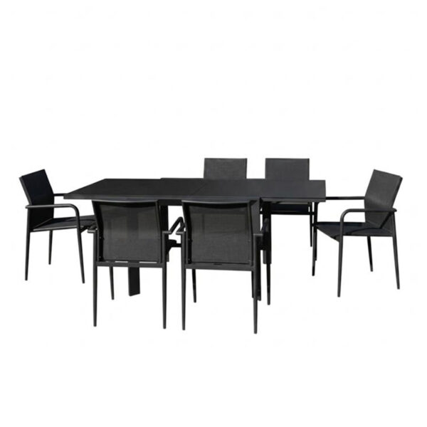 Ensemble 4/8p alu, verre, 6 fauteuils MODULO, WILSA GARDEN