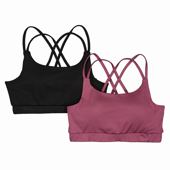 Pack of 2 Bralettes, 10-18 Years, black + plum, LA REDOUTE COLLECTIONS