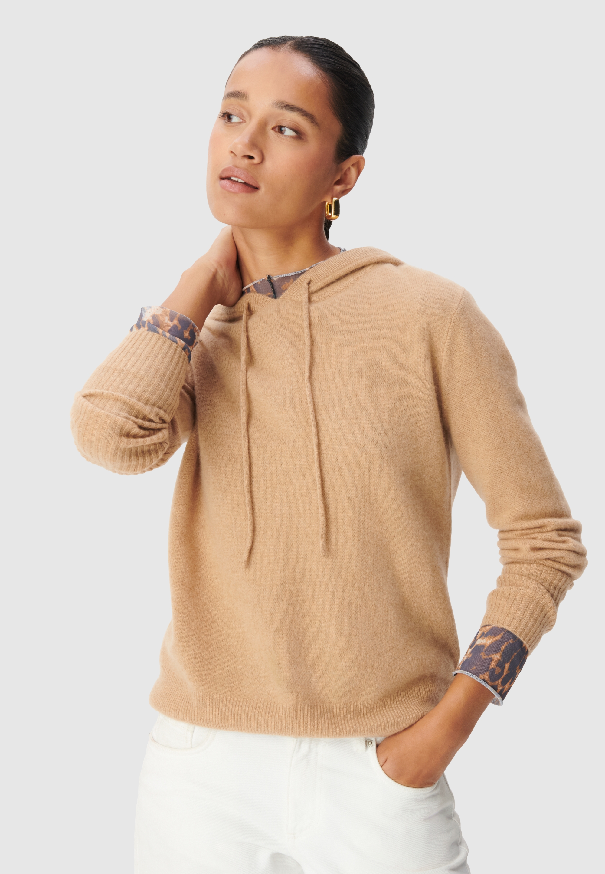 Pull à capuche tricot 100% cachemire, IKKS