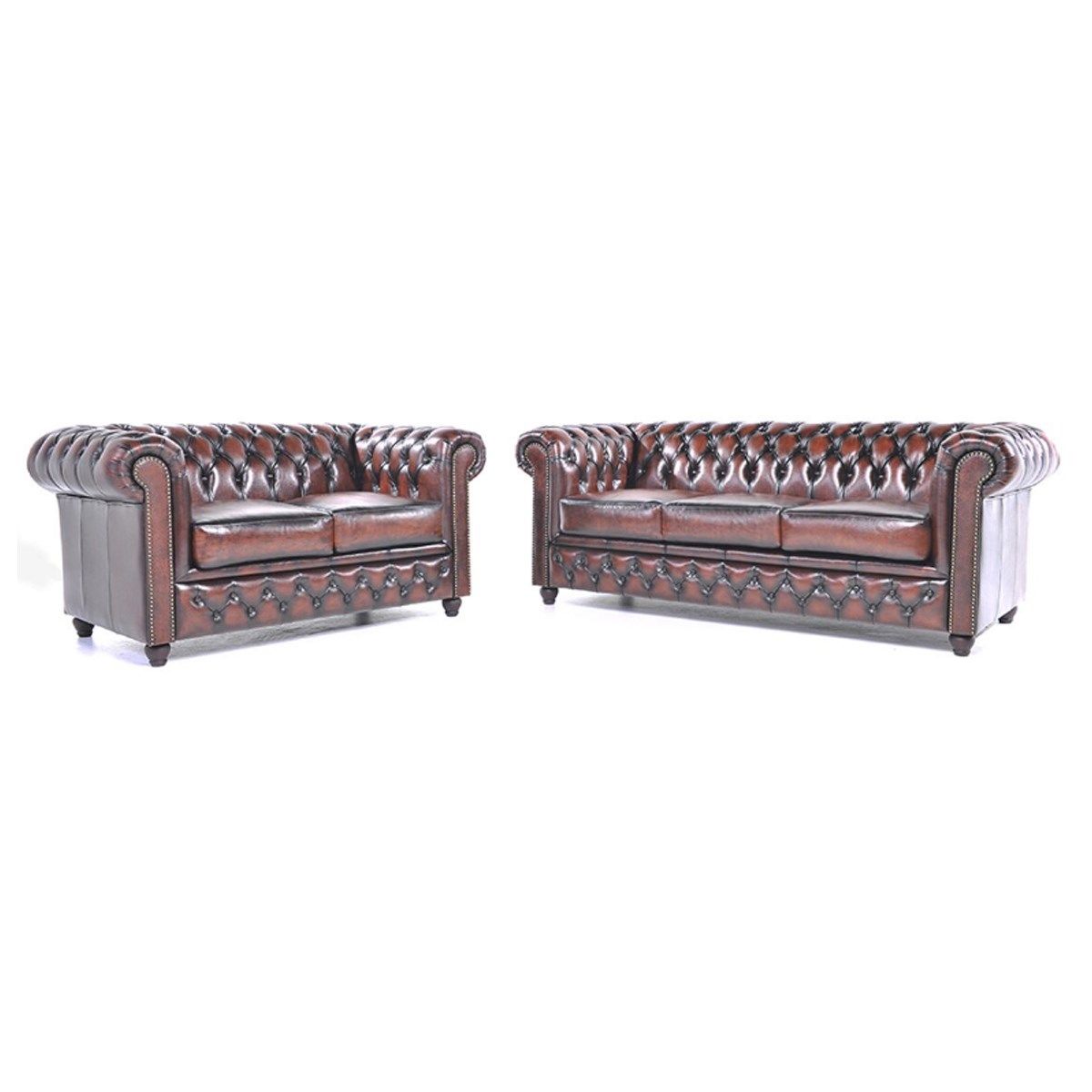 canape 3 et 2 places en cuir chesterfield orginal antique