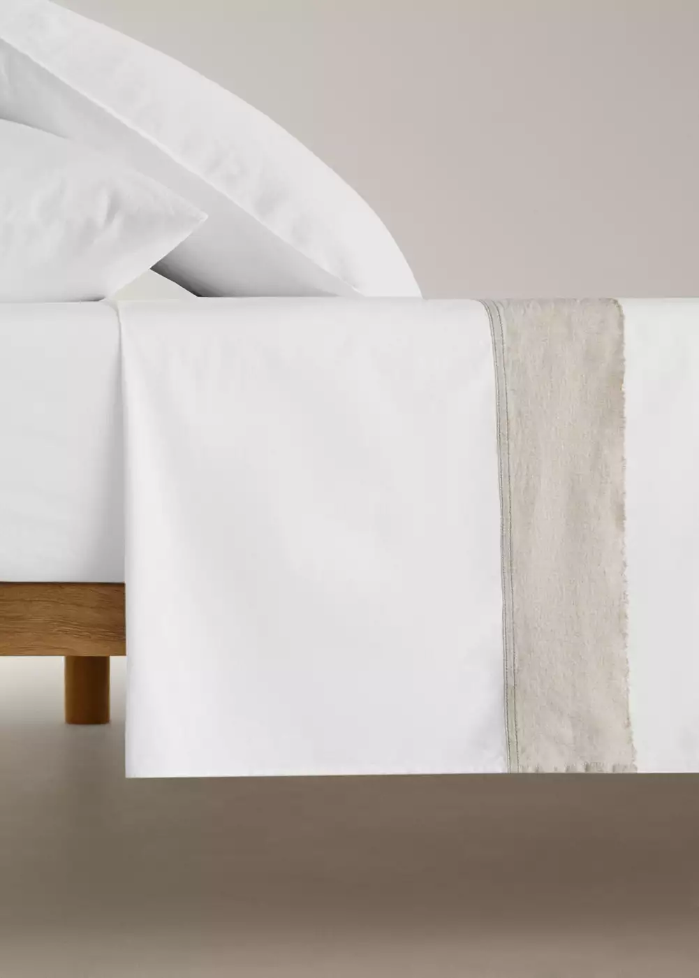 Drap plat coton lavé bord lin lit 200 cm, MANGO HOME
