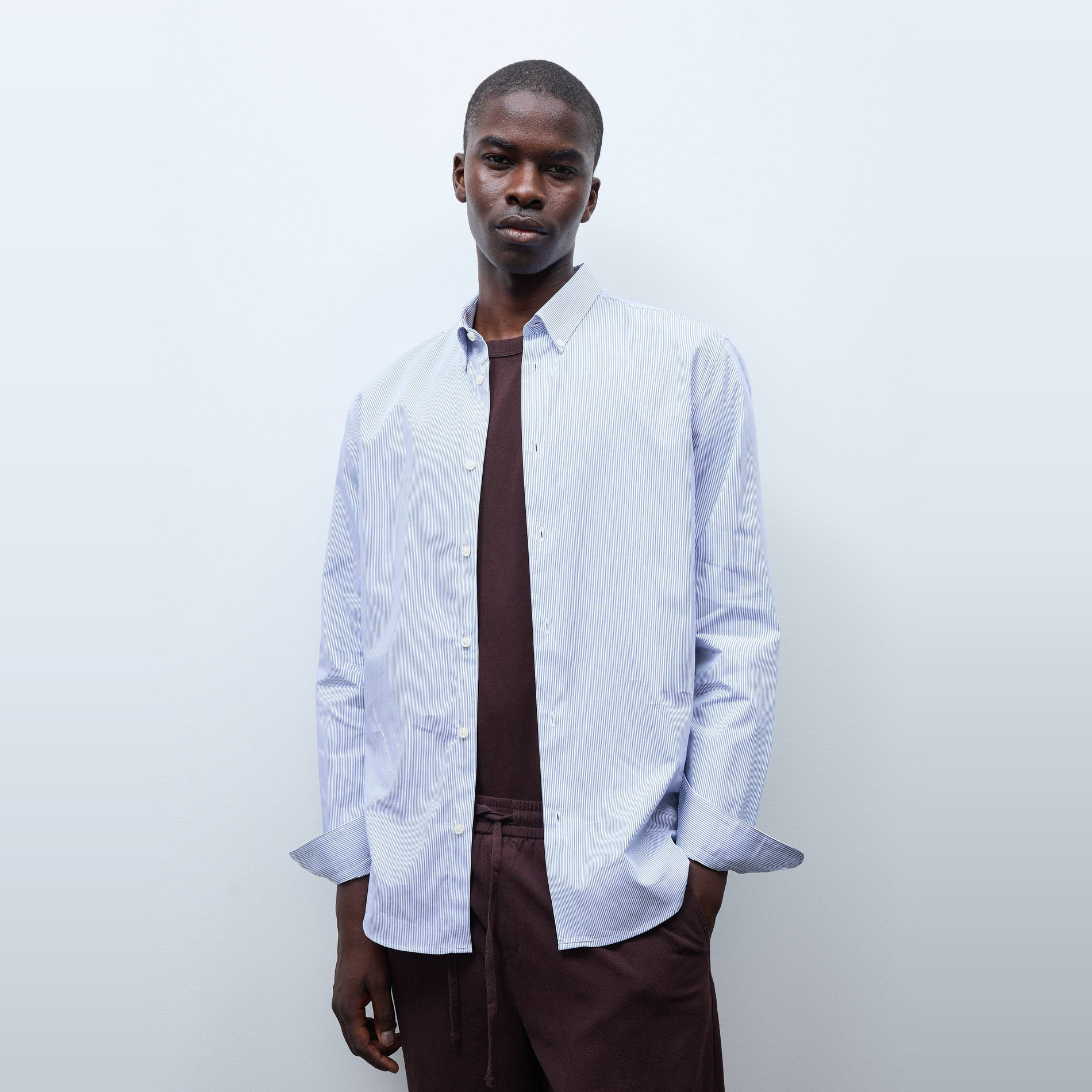 Chemise formelle rayée col boutonné en coton, MONOPRIX