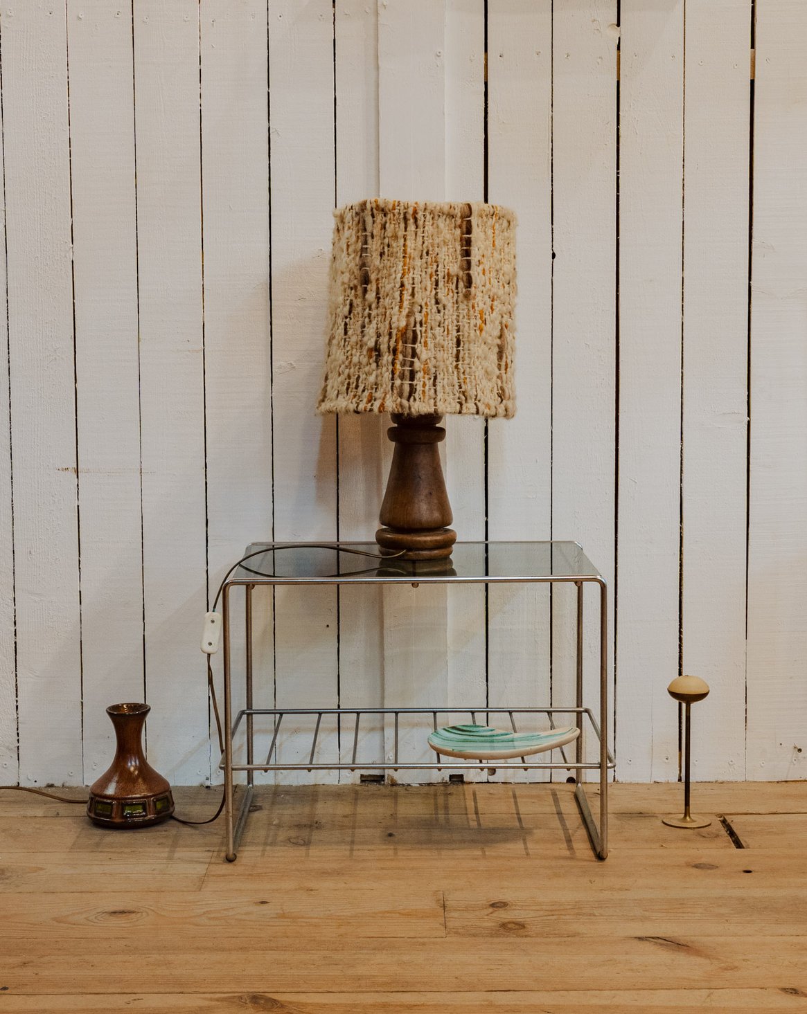 Lampe à poser en bois et laine Julia N°1131 - Bon état, DEBONGOUT