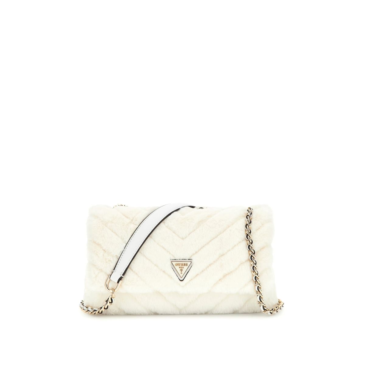 Guess sac bandouli re katine fourrure synth tique blanc Guess