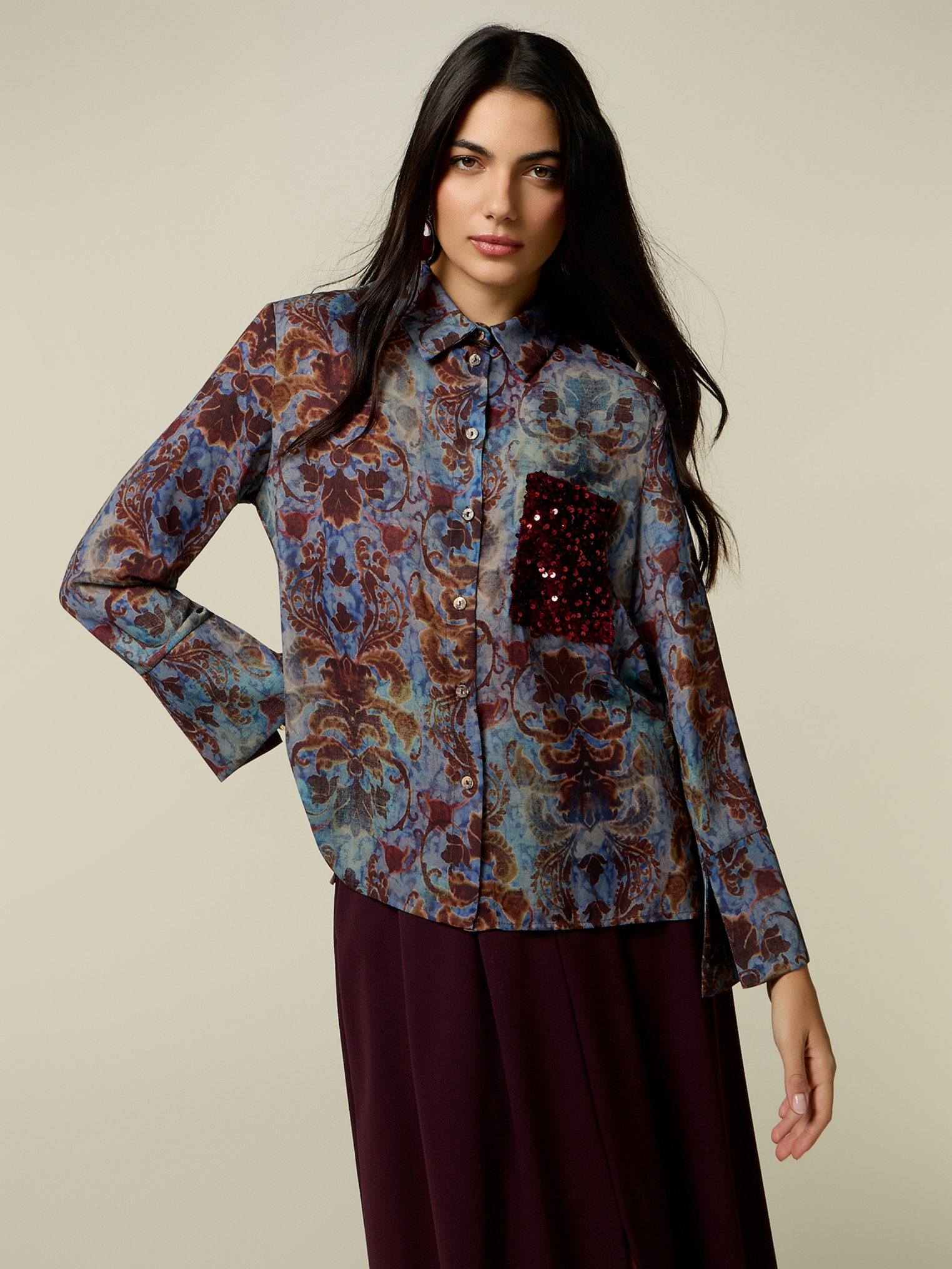 Chemise imprimée avec poche poitrine, OLTRE