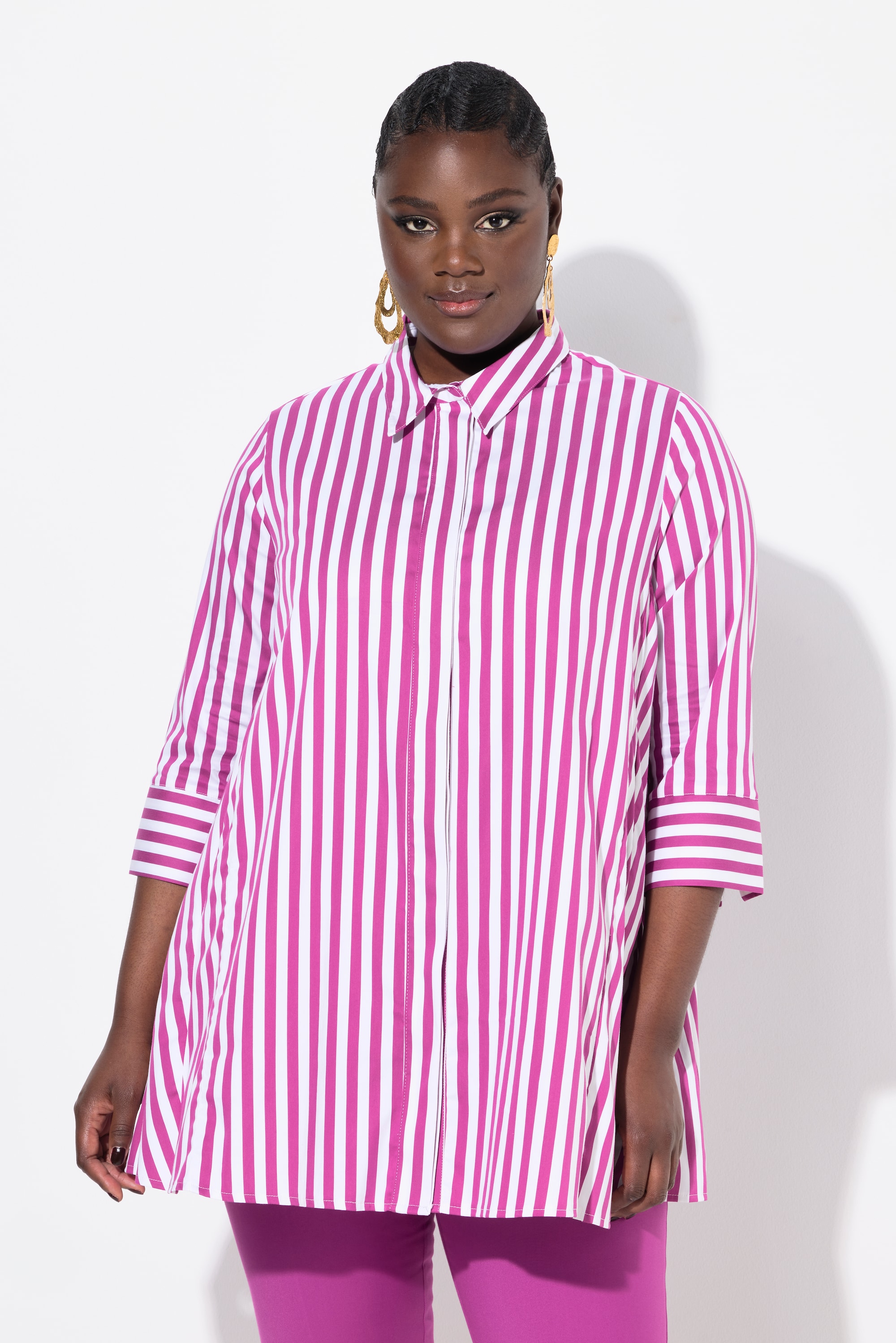 Blouse, rayures, plis godets, col de chemise, ULLA POPKEN
