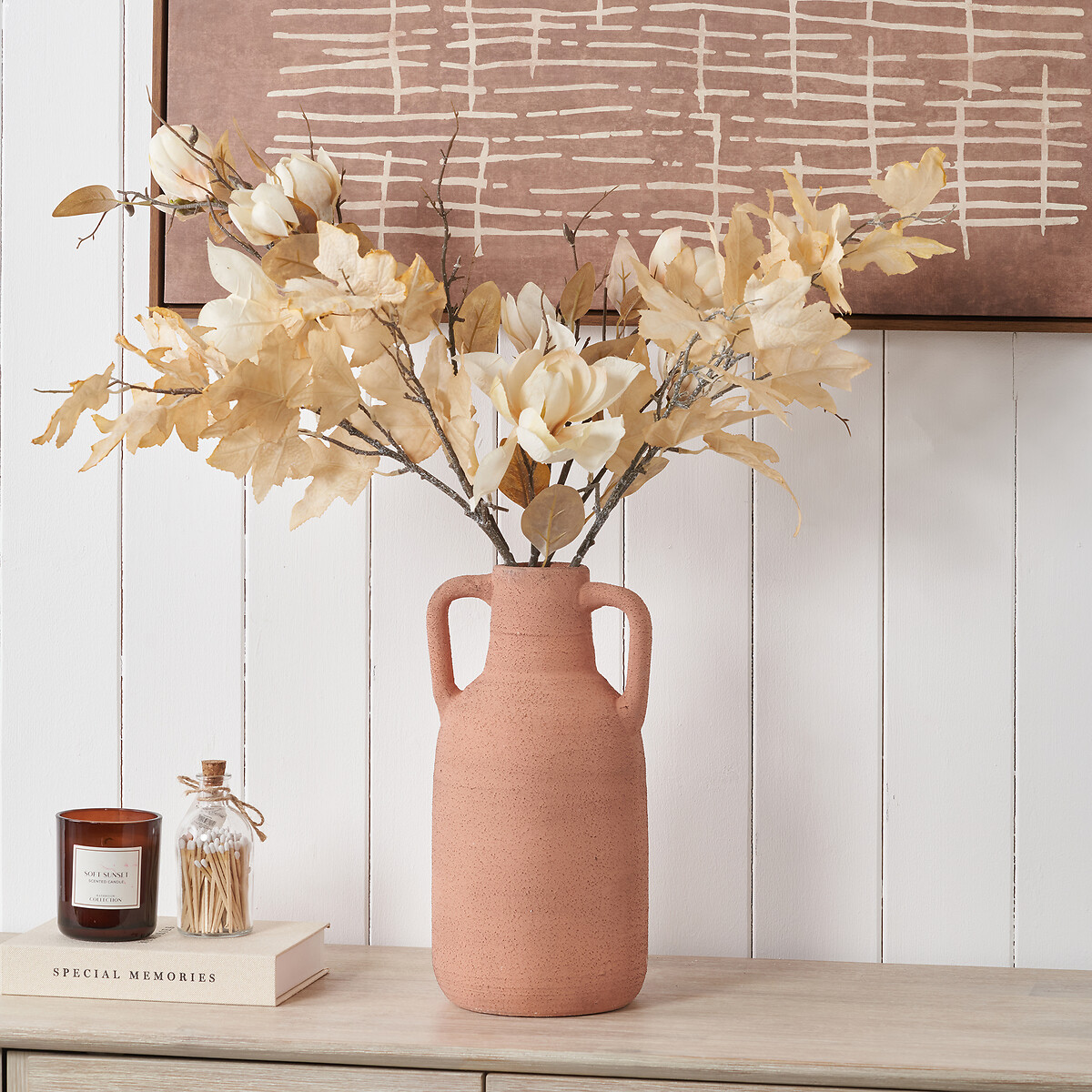 35cm Natural Textured Terracotta Decorative Vase with Handles, ÉDITÉ