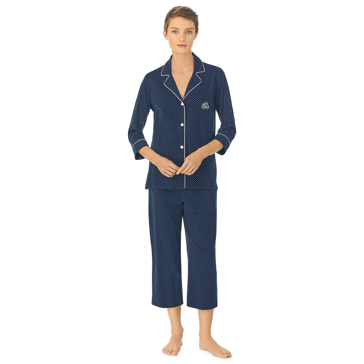 Image of Polka Dot Cotton Pyjamas with 3/4 Length Sleeves