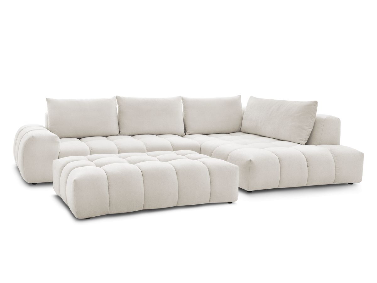 Canapé d'angle fixe 5 places en tissu texturé avec pouf, EVEREST, BOBOCHIC