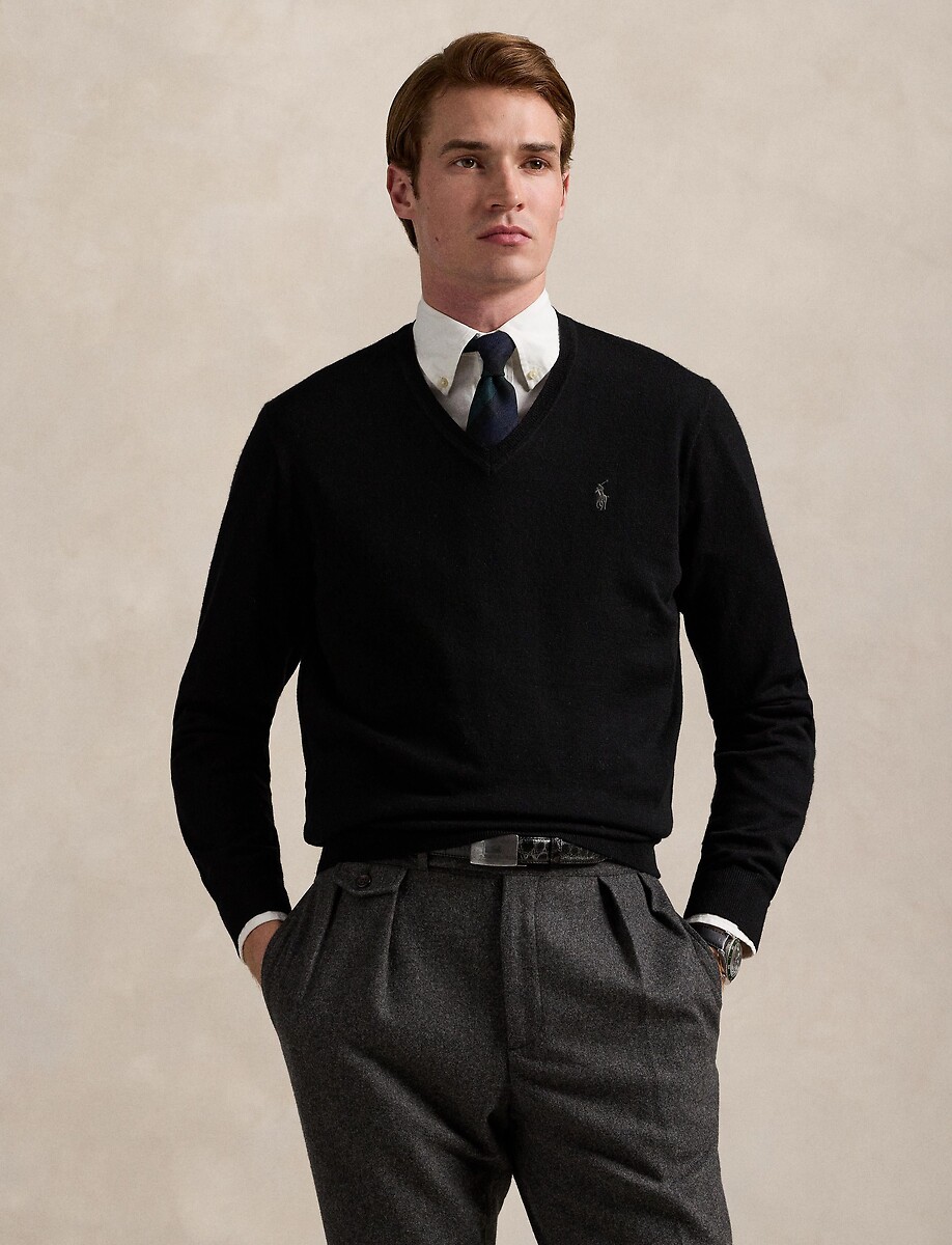Pull en laine col v en grosse maille, POLO RALPH LAUREN