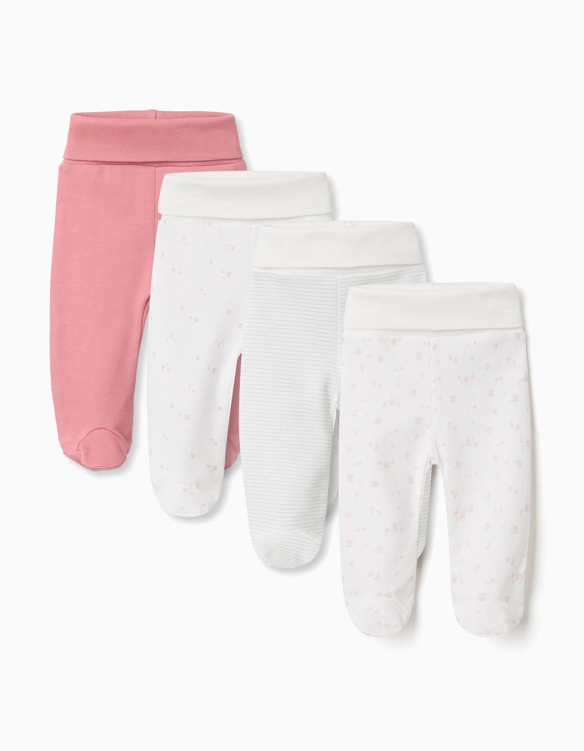 4 pantalons avec pieds en coton unis/imprimés, ZIPPY