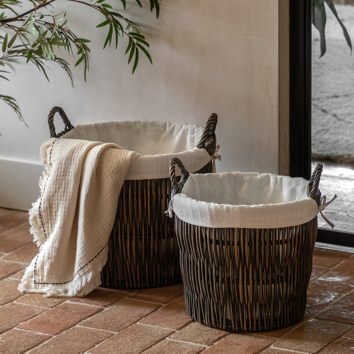 Set of 2 Nest Baskets with Linen Lining, SO'HOME
