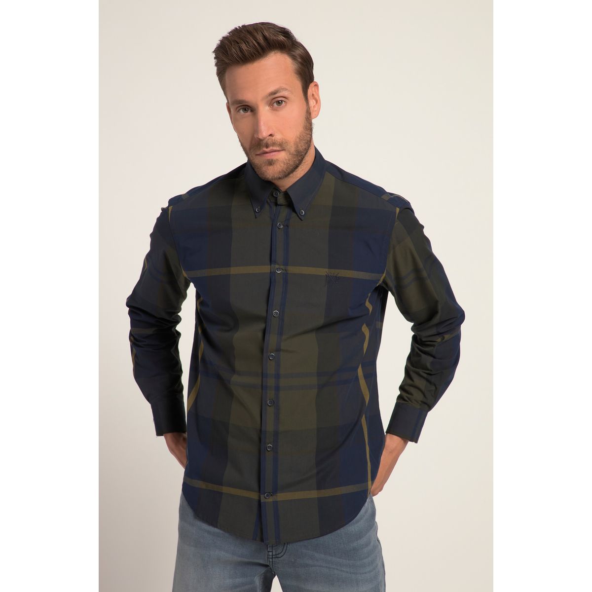 Chemise Vintage St John's Bay Laine 85% - Taille XL, Couleur Olive/noir à Carreaux, Occasion Très Bon état