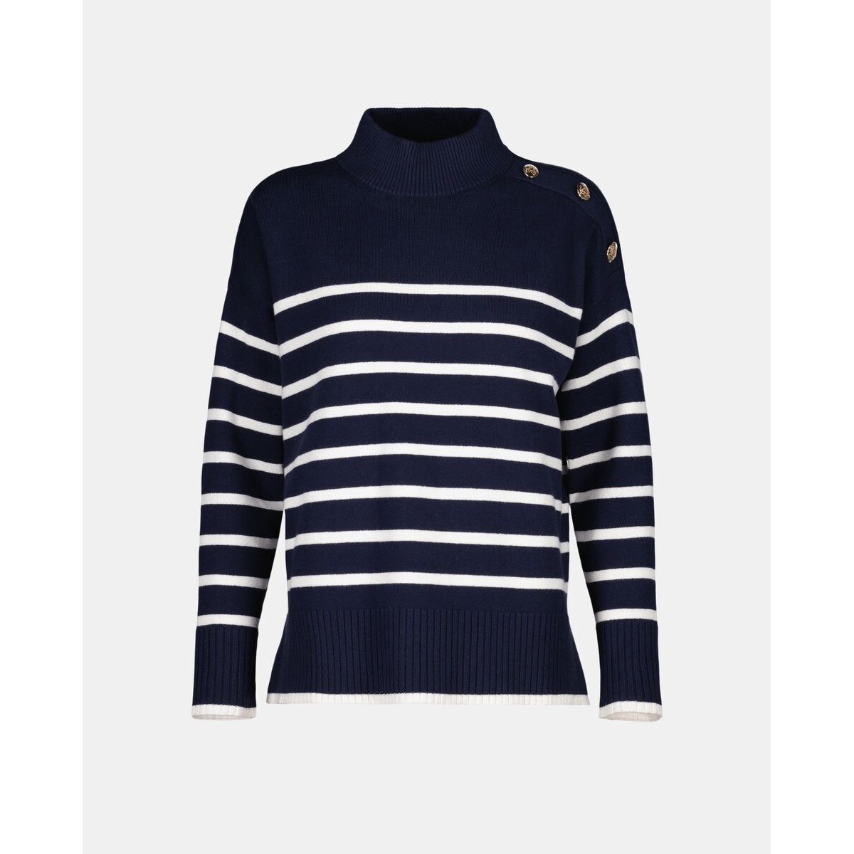 Pull rayé col rond Femme - Rayé écru
