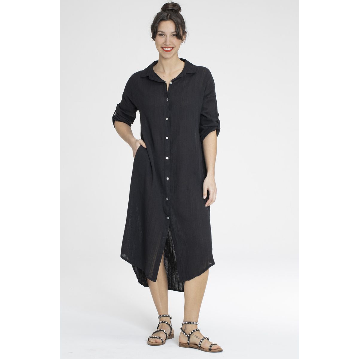 Robes col chemise romane noir Gerard Pasquier La Redoute