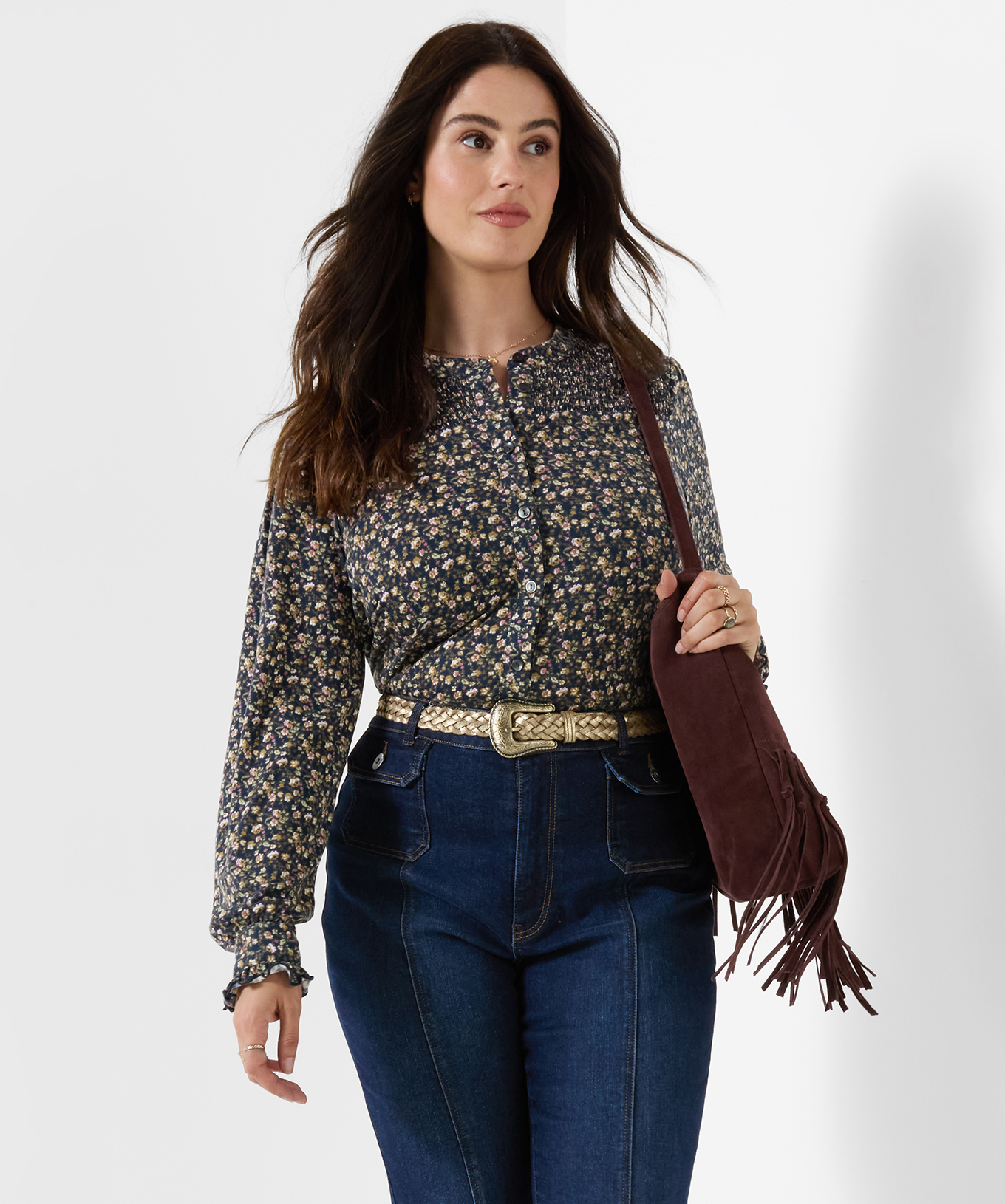 Blouse en Jersey Boutonnée Imprimé Floral, JOE BROWNS