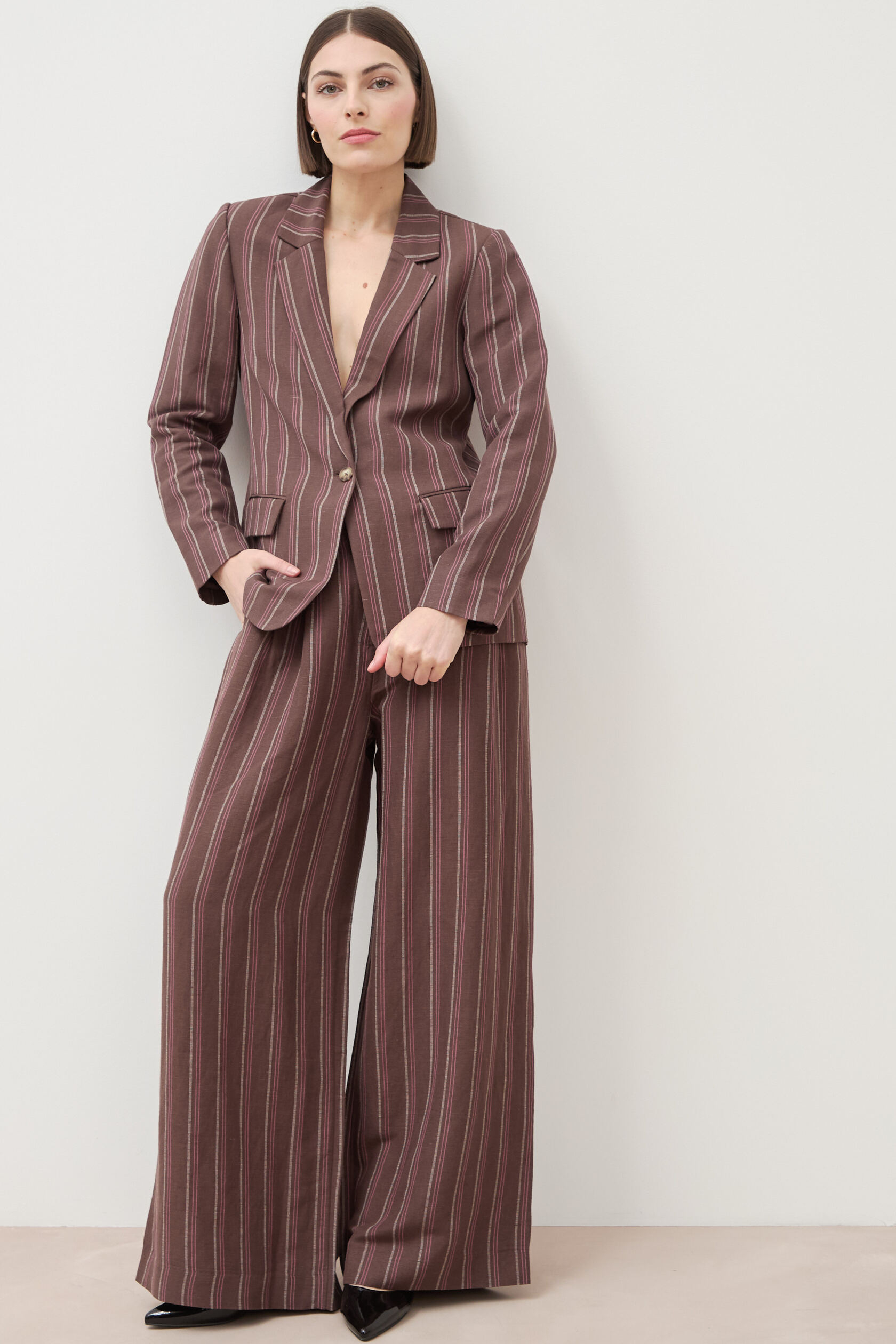 Pantalon large taille haute rayé, BONOBO