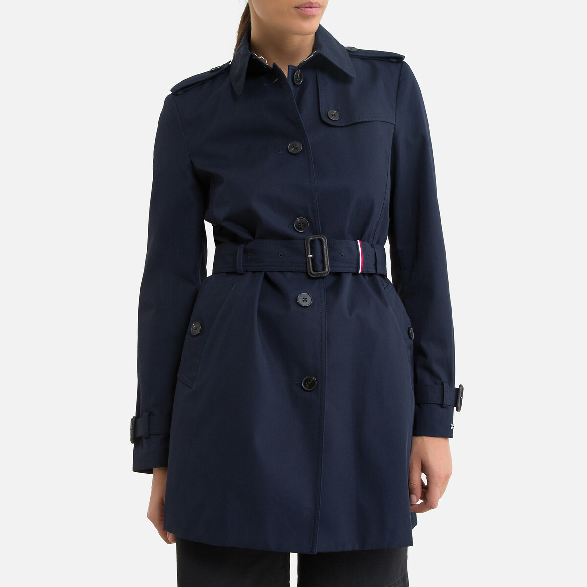 Image of Mid-Length Trench Coat in Cotton with Button Fastening, Mid-Season