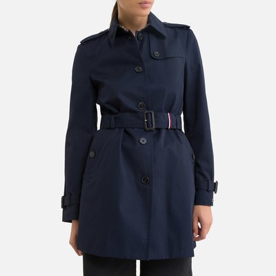 Mid-Length Trench Coat in Cotton with Button Fastening, Mid-Season TOMMY HILFIGER