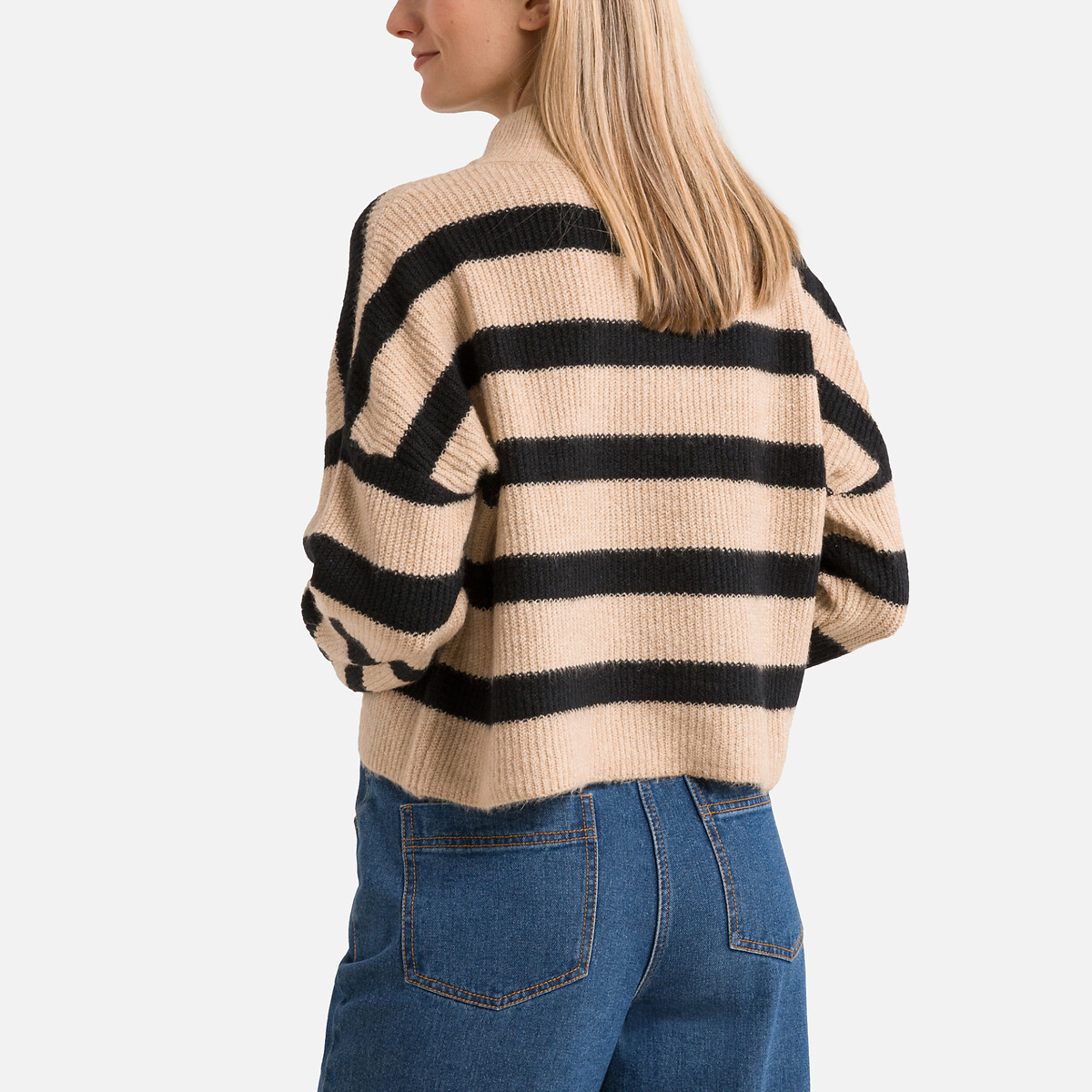 Striped Chunky Knit Jumper/Sweater with High Neck