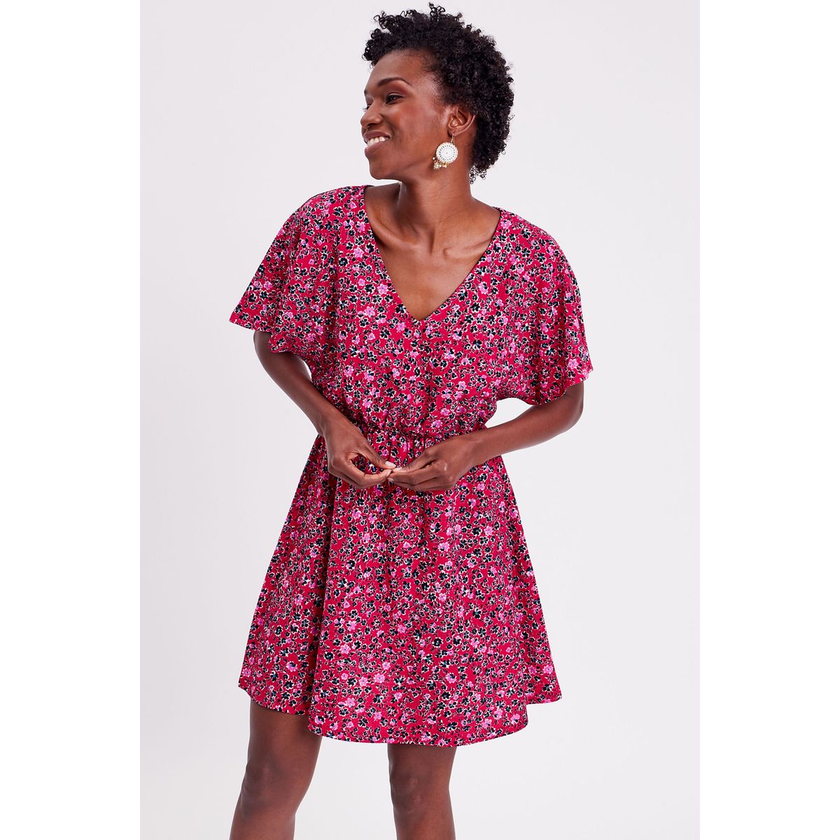 Robe rouge imprim floral La Redoute