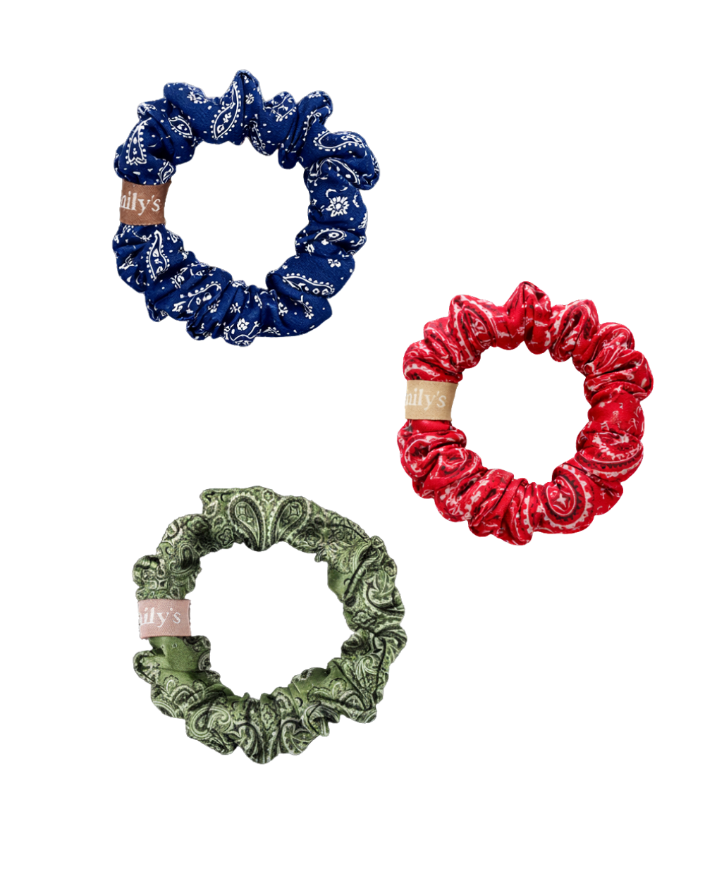 Lot de 3 Chouchous 100 % Soie - Le Petit - Bandana Rouge, Bleu, Vert, EMILY'S PILLOW