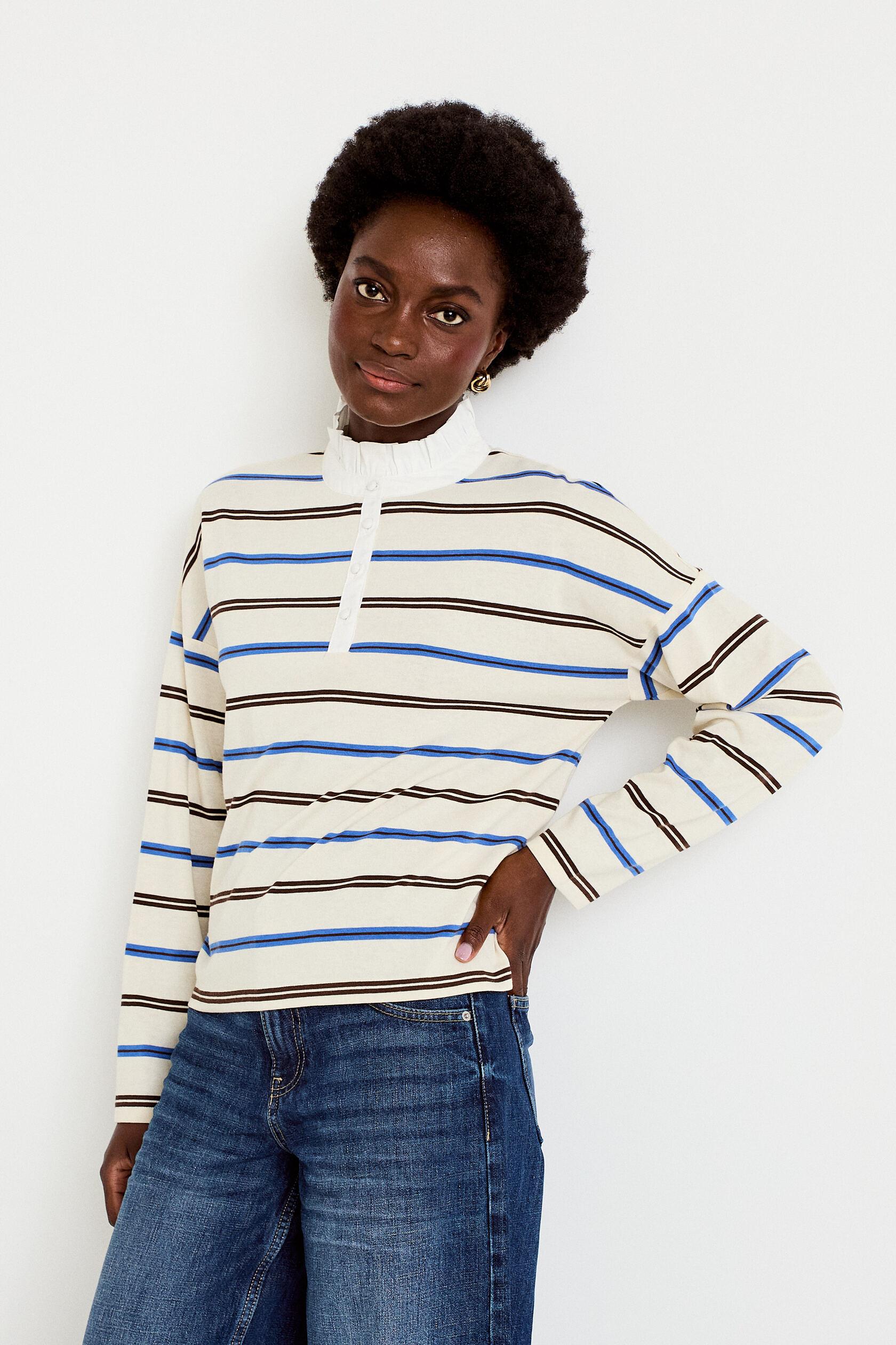 Polo manches longues col chemise, CACHE CACHE