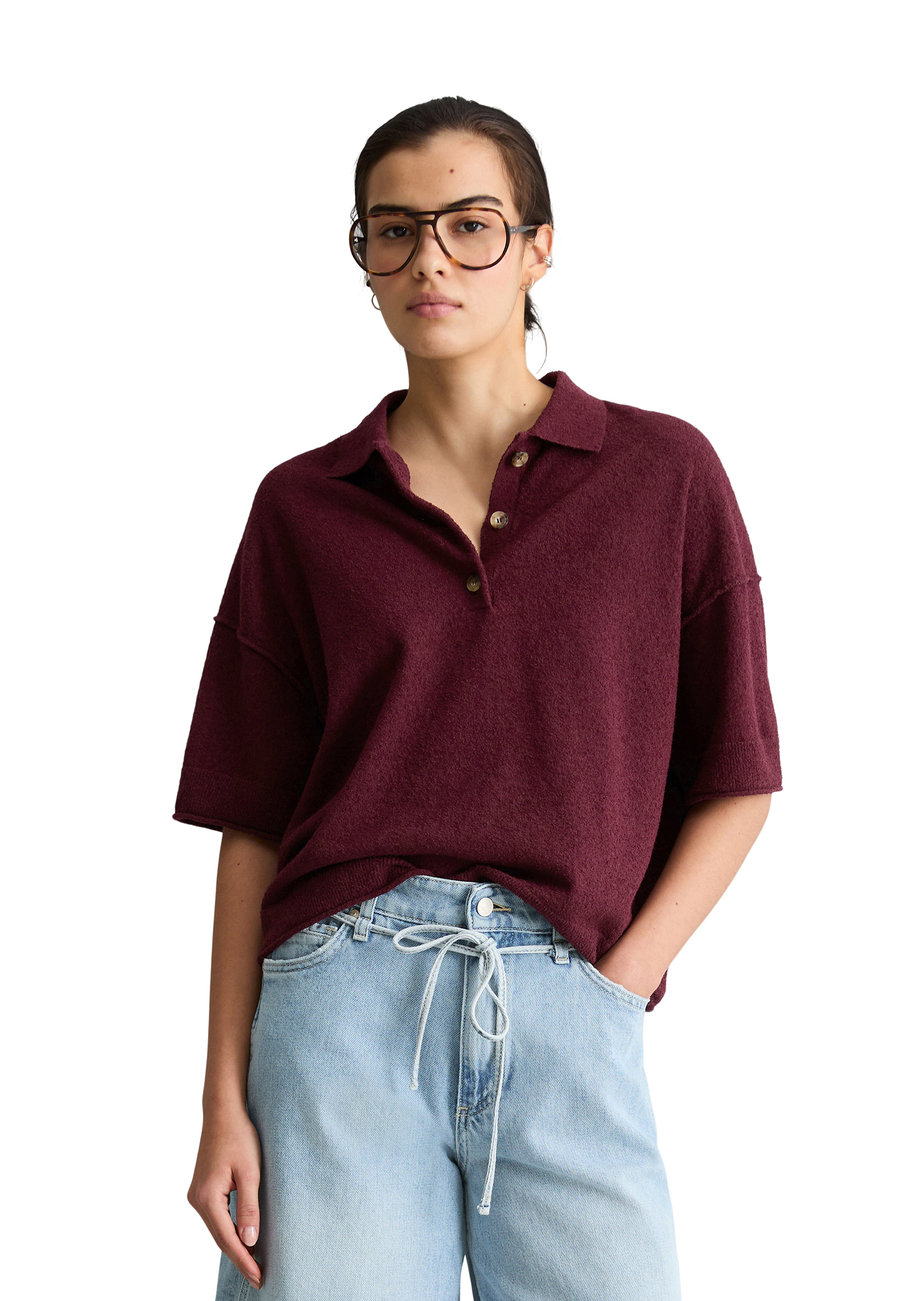 Polo en tricot régulier en mélange Crinkled Organic Cotton, MARC O’POLO DENIM