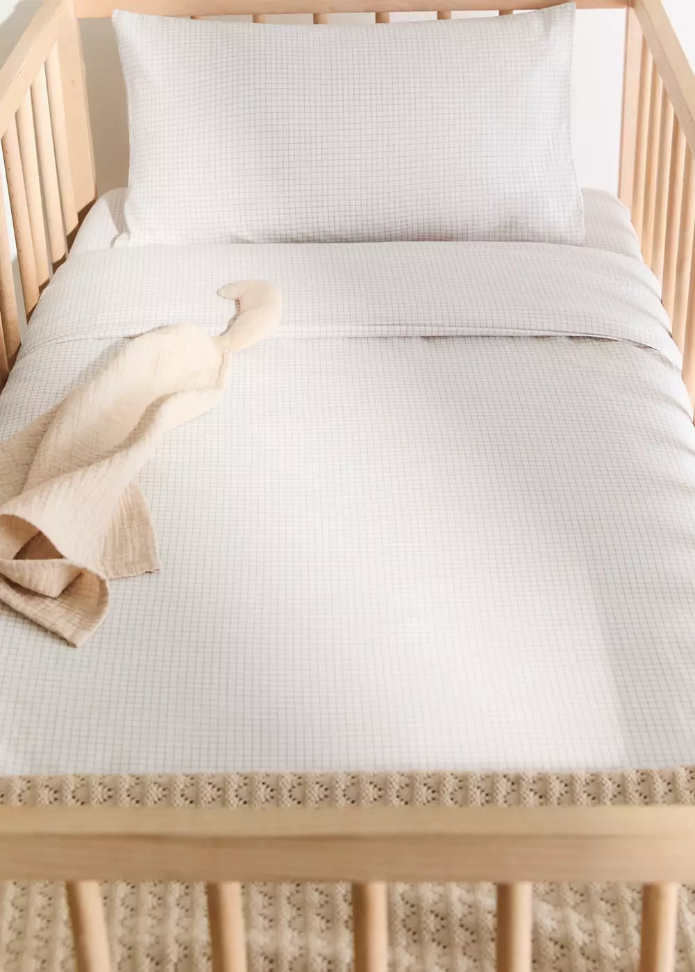 Housse de couette berceau fil teint en coton imprimé mini carreaux, MANGO HOME
