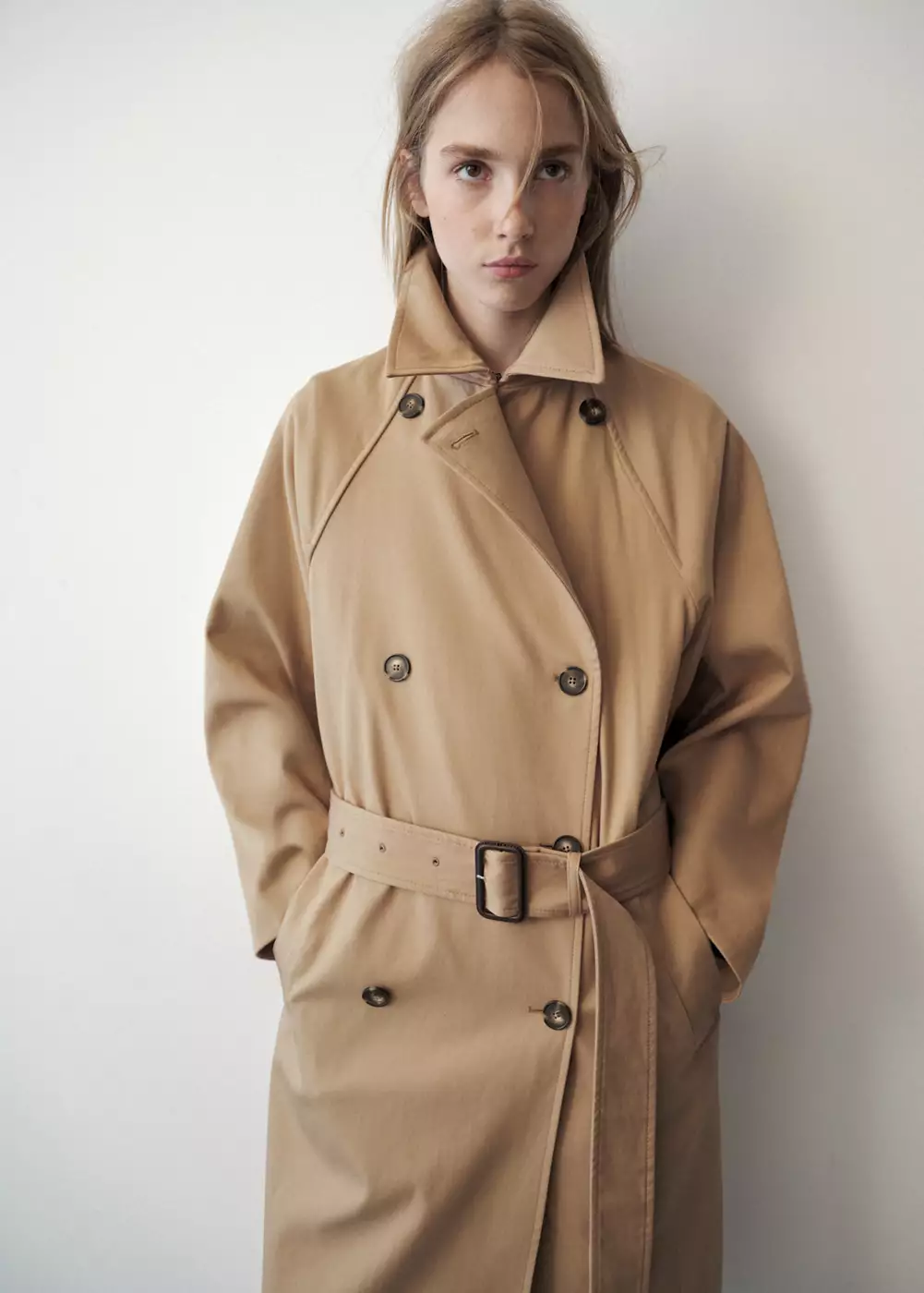 Trench en mélange coton et lyocell avec ceinture, MANGO