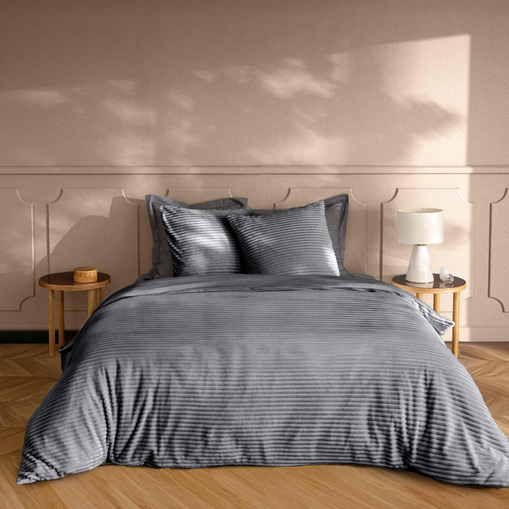 Parure de lit en flanelle relief unie avec fermeture zippée, DOUCEUR D'INTÉRIEUR