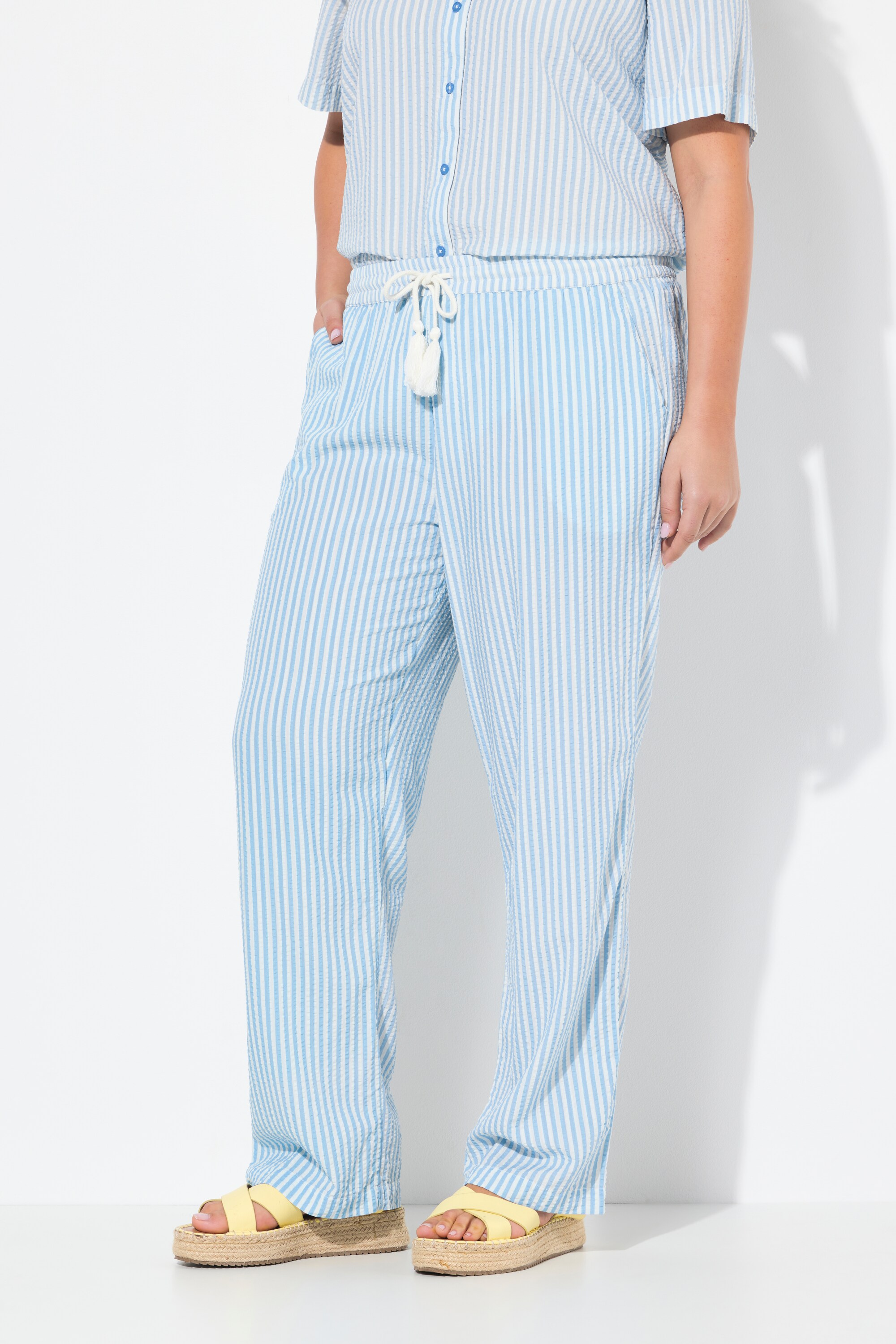 Pantalon Rose rayé. Tissu seersucker. Jambe, ULLA POPKEN