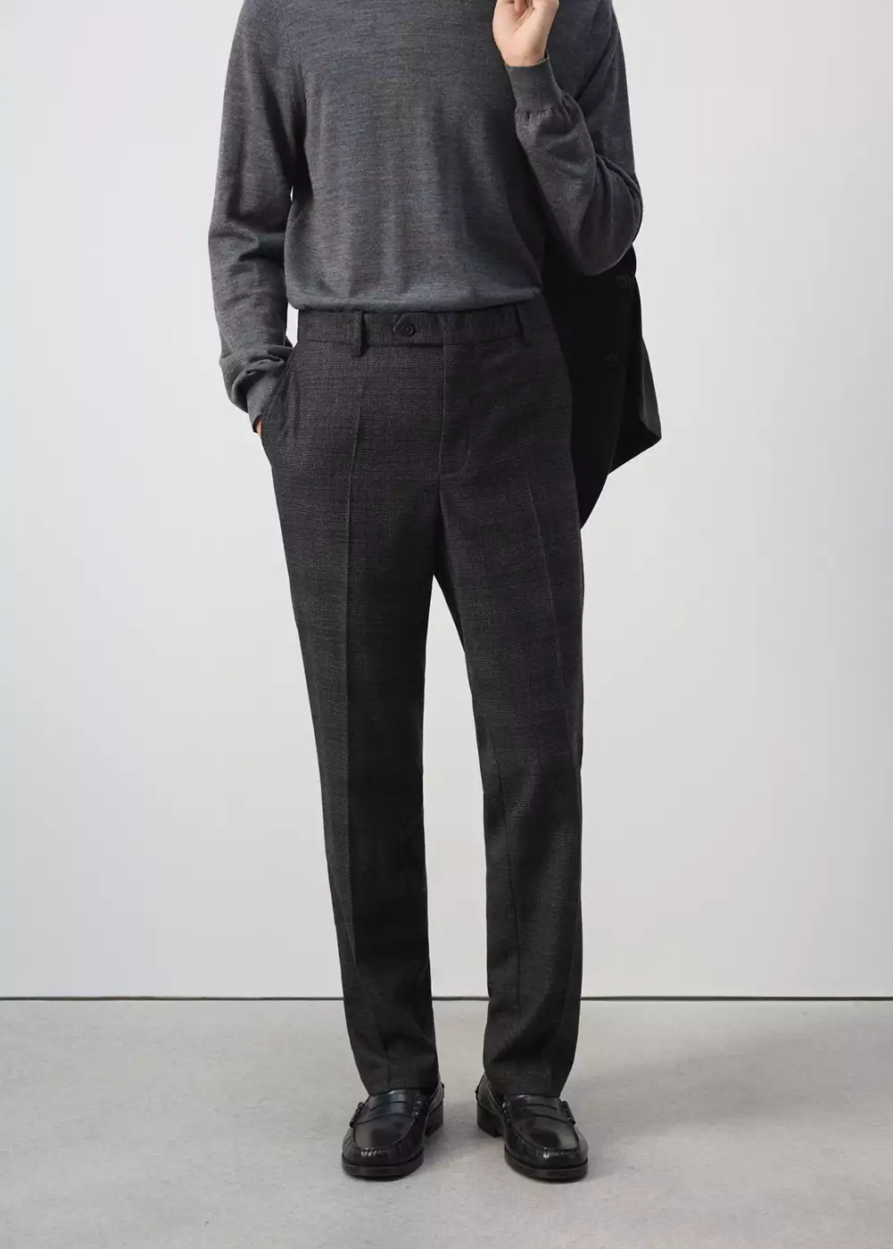 Pantalon laine mélangée à carreaux, MANGO MAN