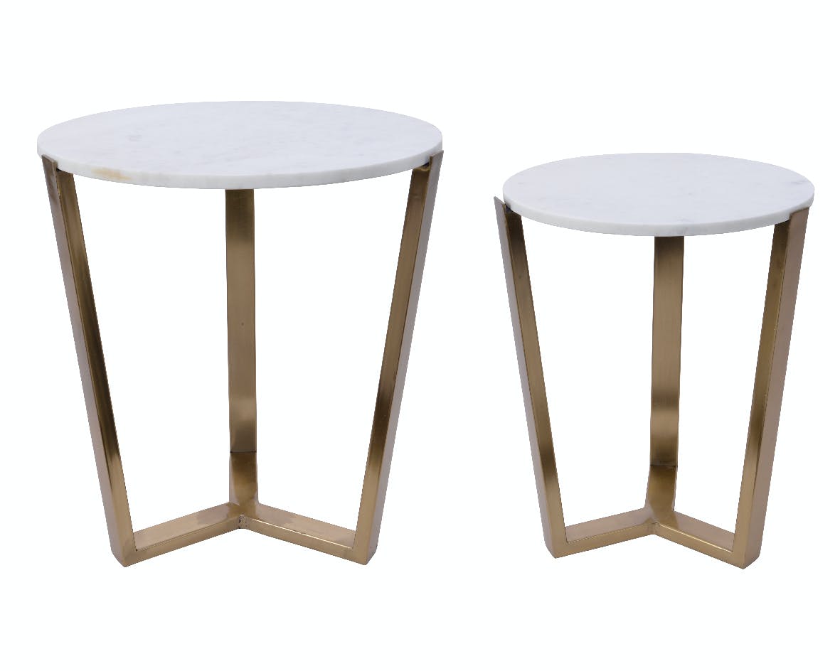 Table gigogne ronde marbre blanc (lot de 2), PIER IMPORT