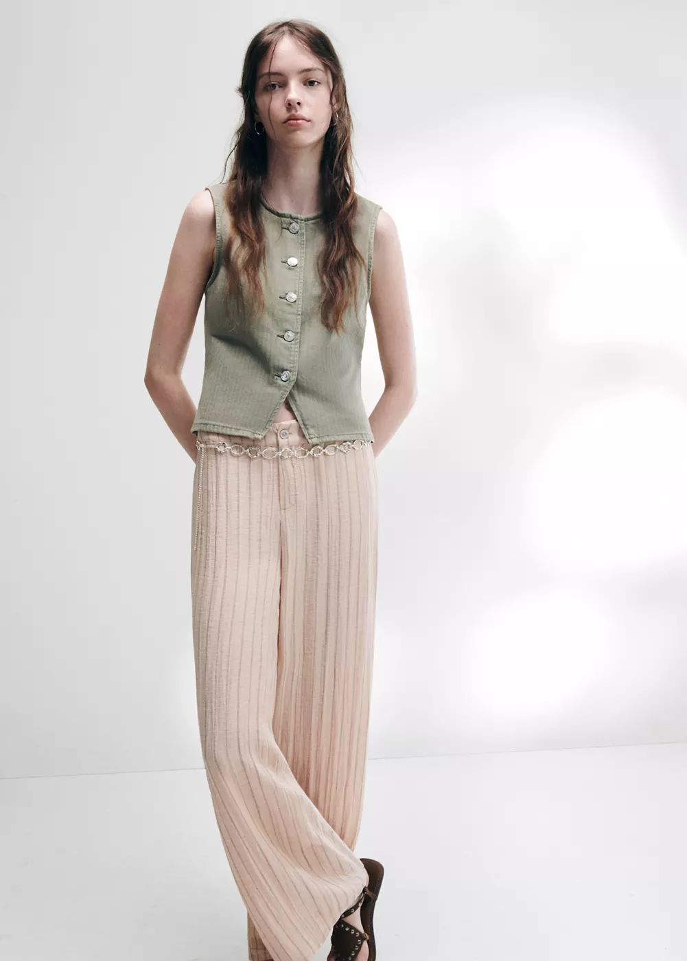 Pantalon à rayures et taille basse, MANGO TEEN